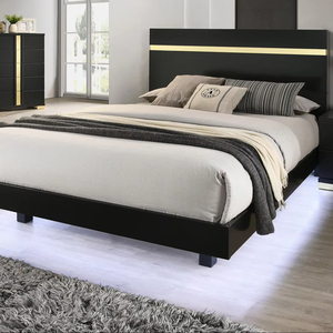 Черная кровать King Size с местом для хранения, 1 шт., со светодиодной подсветкой, современная мебель для спальни, акриловая отделка, готовая к установке матраса, мягкий каркас кровати - Product Image 1