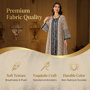 Abaya moderne à imprimé floral audacieux pour femmes, avec bordure blanche contrastante, col en V, motif abstrait, kaftan chic, robe maxi modeste pour tous les jours - Product Image 3