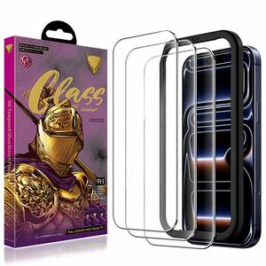 Lot de 2 protections d'écran en verre trempé OG <span class=keywords><strong>anti</strong></span>-explosion 9H 2.5D pour <span class=keywords><strong>iPhone</strong></span> 14 15 16 17 18 Pro Max avec cadre d'installation facile - Product Image 1