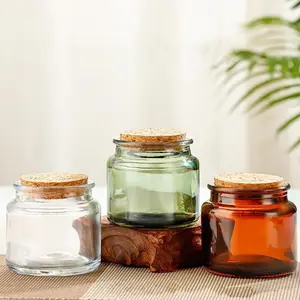 Manufacturer's Low-Priced Green Brown Small Glass Candle Jar with Cork Lid for Sample Candle Jars