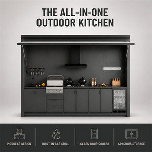 Pergola couverte pour cuisine extérieure avec four à pizza, barbecue <span class=keywords><strong>Kamado</strong></span>, plan de travail en granit, station de cuisson BBQ personnalisée pour villa côtière - Product Image 5