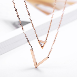 18K Gold Plated <strong>Stainless</strong> <strong>Steel</strong> Rhinestone V-shaped Triangle Women Necklace <strong>Jewellery</strong> - Product Image 1
