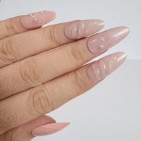 Faux ongles à presser en amande, effet 3D gel, perles, étoiles, nœuds, style Coquette, brillants, vente en gros, personnalisables, marque privée