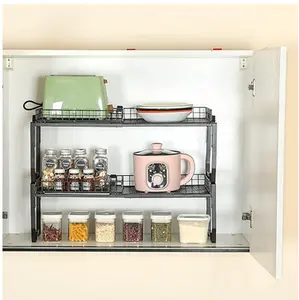 Black 2 Tier Wire Metal Modern Storage Spice Rack Organizer For Kitchen Cabinet Shelf Storage Holders For Countertop