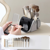 Organisateur de pinceaux de maquillage portable et pliable en toile, avec fermeture éclair, capacité moyenne, autoportant, pour trousse de maquillage