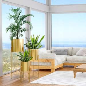 Support à fleurs en métal haut en acier inoxydable pour usage intérieur et extérieur, décoration de mariage dorée pour salon, pot de plantes carré en plastique - Product Image 4