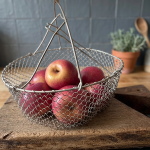 Panier rond en fil métallique avec crochet pour le rangement alimentaire de cuisine, style industriel, bol à fruits en métal durable, conception soudée à un seul niveau - Product Image 3