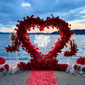 Arco y Flor de corazón de amor artificial al por mayor, arco de flores en forma de corazón de rosa de lujo, arco de flores de seda para decoración de boda, venta al por mayor, al por mayor, Al por - Product Image 1