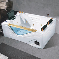 Baignoire d'angle moderne en acrylique pour intérieur, double siège, avec cascade, hydromassage, éclairage nocturne coloré et fonction bain à remous intégrée
