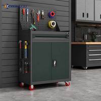 Armoire à outils roulante verte avec panneau perforé, tiroir verrouillable, double porte, rangement en acier pour atelier d'entretien industriel