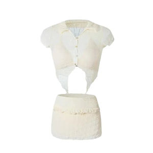 ชุดว่ายน้ำสองชิ้นสำหรับผู้หญิงชุดว่ายน้ำชายหาด3ชิ้นสีขาวสไตล์เกาหลีพร้อมกระโปรงและคาร์ดิแกน - Product Image 5