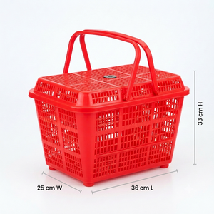 NDURO Red <b>Rectangle</b> Plastic <b>Storage</b> <b>Basket</b> with Handle Space Saving Modern Design for Multi-Purpose Neatening & Organization - Product Image 2