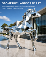 Sculpture abstraite de cheval géométrique moderne, circulaire et élégante en acier inoxydable poli, idéale pour les espaces publics