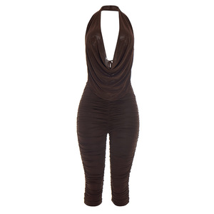 วิวิบลูค์ C26ST071 ชุดฤดูร้อนสำหรับผู้หญิง เซ็กซี่ คอปก สายเดี่ยวผูกคอ ผ้าตาข่าย จับจีบ กางเกงขาสั้นลำลอง ชุดสองชิ้น - Product Image 6