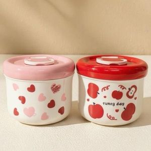 Apple Heart Shaped Round Lunch Box 0.9L Leak Proof Plastic Lid Stainless Steel Bowl For Adults - Product Image 1