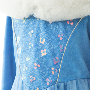 Abito da festa per bambini con stampa a fiocchi di neve e bordo in pelliccia, maniche lunghe, per eventi invernali - Product Image 4