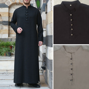 Vêtements musulmans traditionnels dubaï 1008 solide moyen-orient arabe Robe bouton simplifié grand hommes Robe musulmane - Product Image 2