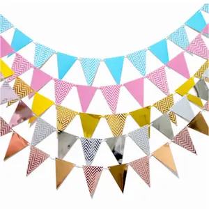 Graduación Navidad Año Nuevo Cumpleaños Boda Eid Party Rose Gold Blue Metallic Triangle Flags Banners Banderines guirnalda Decoración