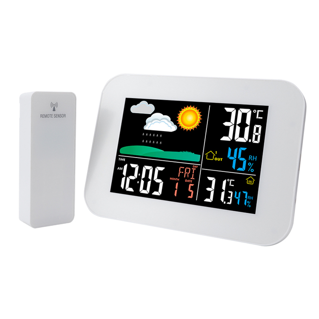 Automatic Indoor/Outdoor Weather Station with Electric Thermometer Hygrometer Barometer I Clock ABS Material for Living Room