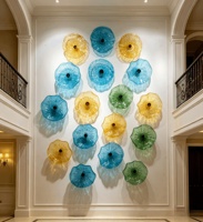 Assiettes murales en verre soufflé multicolores, décorations murales artistiques pour salon, art mural en verre de Murano pour hall à haut plafond