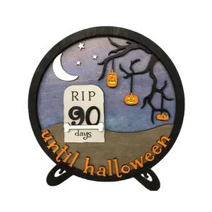 Halloween Craft Desktop Kalender Holz Kürbis Ghost Castle Tree Holz Schnitz muster Ornament Zeichen