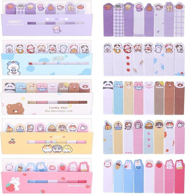 Self-adhesive Index Tabs Sticky Note Cartoon Page Flags Cute Animals Bookmarks Mini Paper Page Markers Stickers