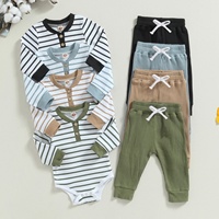 Setelan Baju & Celana Ribbed Mewah Guai untuk Bayi Perempuan dengan Lengan Panjang Henley untuk Pemakaian Sehari-hari & Bersantai