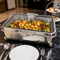 Plat à réchaud en acier inoxydable 304 poli miroir, chauffe-plats de luxe commercial haut de gamme pour buffet, équipement de restauration professionnelle
