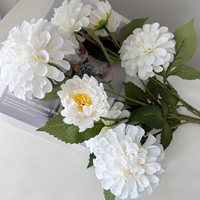 Fleur artificielle réaliste en soie Dahlia à 3 têtes de haute qualité, arrangement floral de chrysanthèmes rouges faits à la main, vente en gros