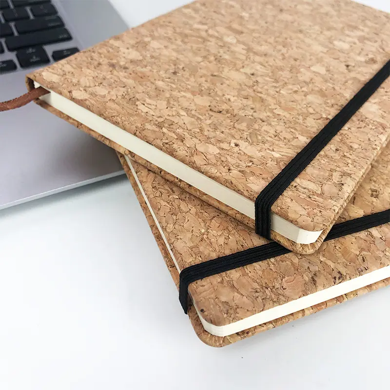 A5 Size Business Cork Notebook Hard Cover Notepad With Elastic Band For Note-Taking And Writing