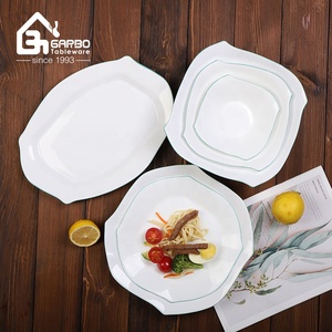 Bol à dessert carré en verre opale blanc trempé, compatible micro-ondes, 6 pouces, avec bord vert, bols à soupe en verre opale, commande en gros en promotion - Product Image 1