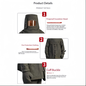 بدلة إطفاء خضراء قصيرة الأمد، مقاومة للهب ودرجات الحرارة العالية، مصنوعة من ملابس مضادة للحريق - Product Image 6