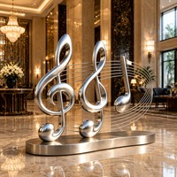 Escultura Cinética Moderna de Acero Inoxidable Pulido con Temática Musical Abstracta y Elementos de Hadas y Animales para Espacios Públicos al Aire Libre