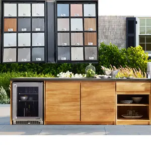 Fashionable Teak Wood Color Outdoor Modular Kitchen Cabinet Waterproof Mould Proof Fireproof Aluminum Honeycomb Panel Factory