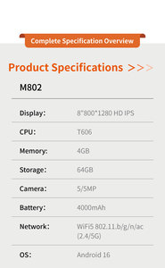Nueva Tablet Android 16 de 8 Pulgadas OEM con Pantalla Táctil WiFi, Unisoc T606, 4GB de RAM, 64GB de Almacenamiento, Tablet Educativa para Niños - Product Image 5