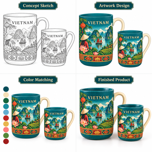 Tasse en céramique souvenir du Vietnam avec motif lotus de la <span class=keywords><strong>baie</strong></span> de <span class=keywords><strong>Ha</strong></span> <span class=keywords><strong>Long</strong></span> – Vente en gros de tasses à café en porcelaine à motif de monument asiatique, personnalisables - Product Image 4