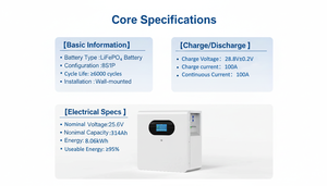 8.03kWh 25.6V 314Ah Split Hybrid Grid Wall-Mounted <b>Battery</b> Pack CAN Communication for Solar Home Energy Storage <b>Backup</b> - Product Image 6