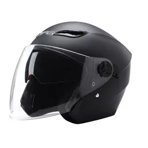 Мотоциклетный шлем с открытым лицом, с прозрачным козырьком, получерный, с двойным козырьком
