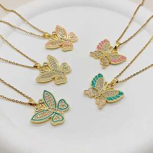 Nouvelles belles femmes 18K plaqué or papillon Zircon pendentif collier bijoux de luxe fête de mariage - Product Image 1
