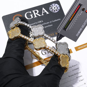 Halo <b>Set</b> Quatrefoil Moissanite Tennis Bracelets 925 Silver 14K Real <b>Gold</b> PVD Hip Hop Iced Custom Fine Jewelry Wholesalers B2B - Product Image 2