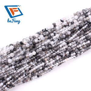 Grosir segi alami 2/3/4mm hitam Rutilated kuarsa batu permata manik-manik untuk perhiasan gelang Membuat - Product Image 2