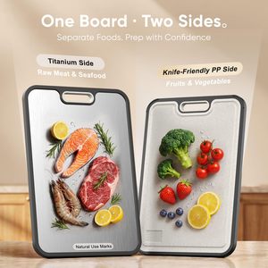 Tabla de Cortar de Metal de Doble Cara con Logotipo Personalizado, Tabla de Cortar de Titanio y Paja de Trigo, Tabla de Cortar Grande de Titanio para Cocina - Product Image 3