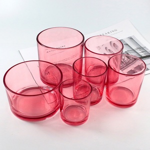 FENGJUN 16 oz Large Wide 3wick Luxury <strong>pink</strong> Translucence Colored Custom Glass Scented <strong>Candle</strong> Jar with Wooden Lids for <strong>Candles</strong> - Product Image 1