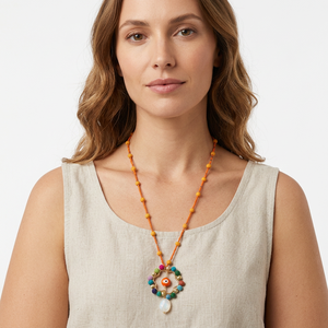 Collar Gargantilla Bohemio con Cuentas y Baño de Oro, Colgante de Piedras Coloridas, Diseño Circular Hecho a Mano, Joyería Unisex, Accesorio de Moda - Product Image 2