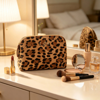 Sac à cosmétiques vintage léopard RTS, trousse de maquillage imperméable grande capacité, pochette de voyage portable tendance pour femmes, usage quotidien