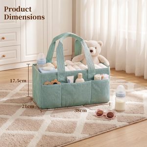 Panier de rangement pour chambre d'enfant en velours côtelé menthe de qualité supérieure avec séparateurs amovibles et poignées, organisateur de couches portable - Product Image 3