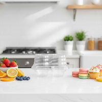 Boîtes en plastique PET transparentes recyclables avec couvercles et deux compartiments pour cupcakes, pain, collations et autres aliments