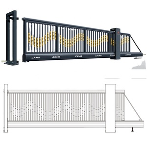 Huatingtech en alliage d'aluminium système de porte d'allée électrique automatique portes coulissantes en porte-à-faux pour porte extérieure en métal d'appartement - Product Image 1