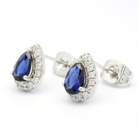 Parure de bijoux fantaisie classique : boucles d'oreilles clous et collier en saphir, or jaune 18K, 14K, 9K, 0,24 ct – Cadeau idéal pour anniversaire, fiançailles, mariage