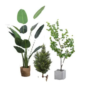 CXQD vaso de árvore artificial para plantas, vaso verde para decoração de pisos de bonsai, grande para sala de estar, pássaro do paraíso, banana, viajante, whool